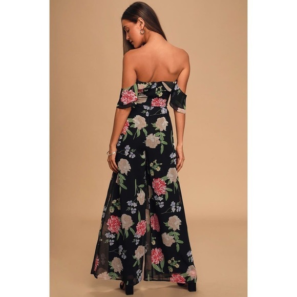 Lulus Florally Impressed Black Floral Print Jumpsuit Size Medium - Picture 2 of 10